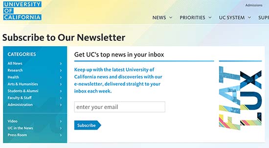 Formulario de suscripción al boletín informativo de la Universidad de California