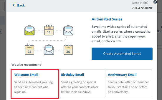 Seleccionar correo electrónico de bienvenida automatizado 