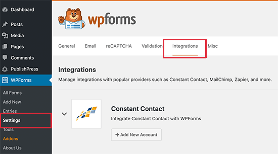 Integraciones de WPForms