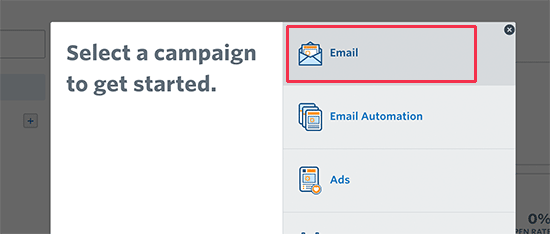 Seleccione el tipo de campaña de correo electrónico